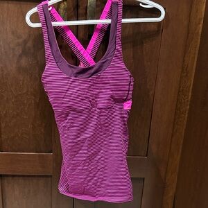 Lululemon Pink and Purple Striped swim Tank Top with shelf bra